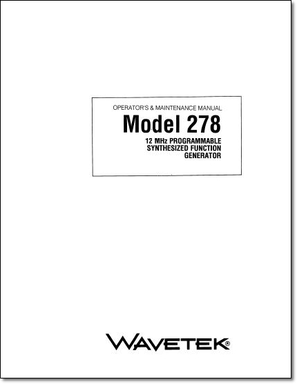 Wavetek 278 Function Generator Instruction Manual
